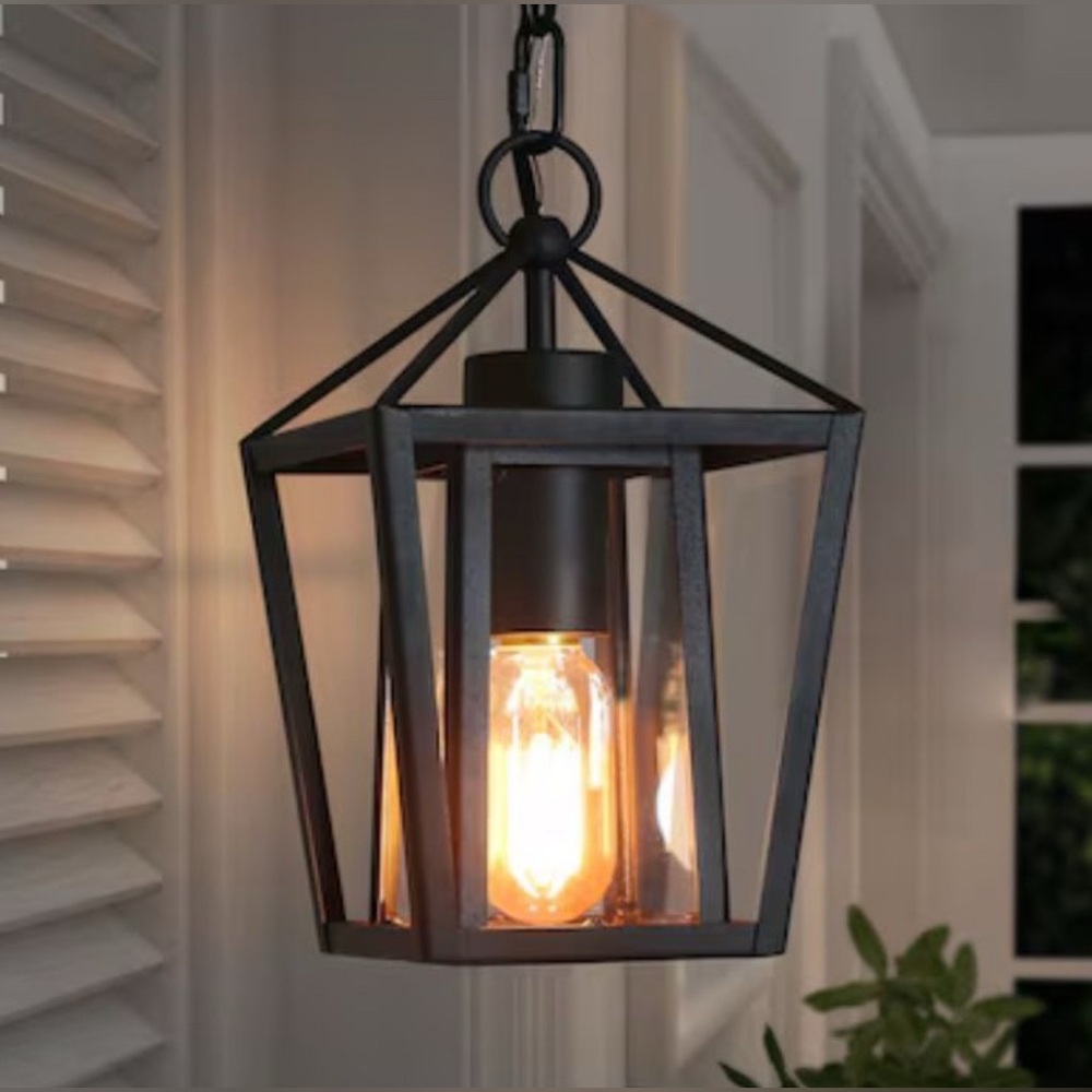 Matte Black Farmhouse Clear glass Lantern Mini Indoor/Outdoor Hanging  light